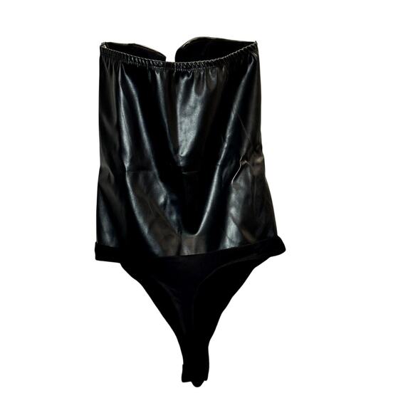 Blue Blush – Leader V-Neck Strapless Bodysuit – Black Leather – S - Picture 4 of 6